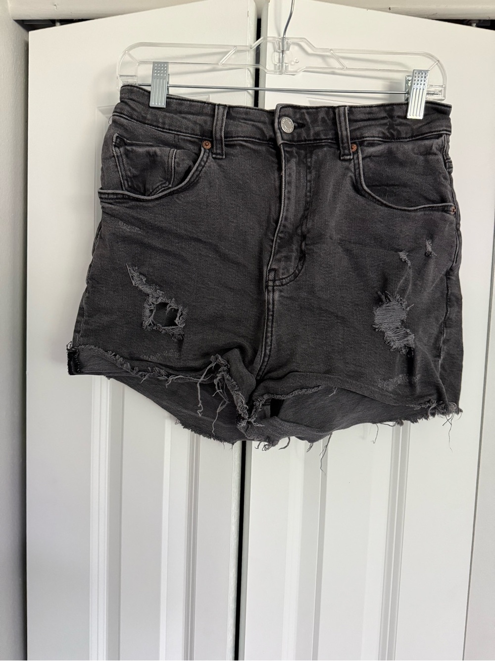 H&M Washed Black Distressed High-Rise Jean Shorts